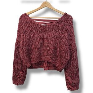 Witty Fox Women's Cropped Pullover Sweater Mauve & Black Size Small